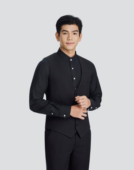 Áo Nam cổ lãnh tụ tay dài - Đen