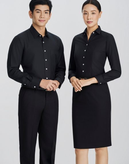Áo sơ mi đồng phục Nam - Nữ tay dài  - Đen