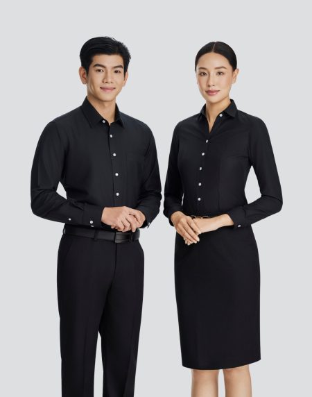 Áo sơ mi đồng phục Nam - Nữ tay dài  - Đen