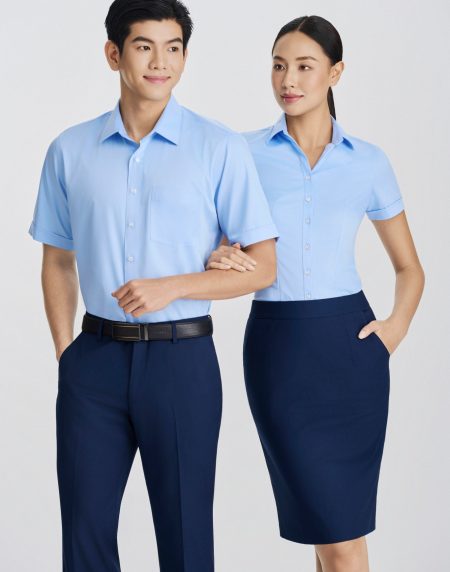 Áo sơ mi đồng phục Nam - Nữ tay ngắn  - Xanh Blue