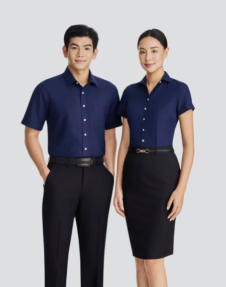 Áo sơ mi đồng phục Nam - Nữ tay ngắn  - Xanh Navy