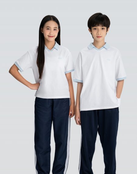 Bộ đồng phục thể dục - Áo thun cổ dệt - Quần xanh đen sọc trắng