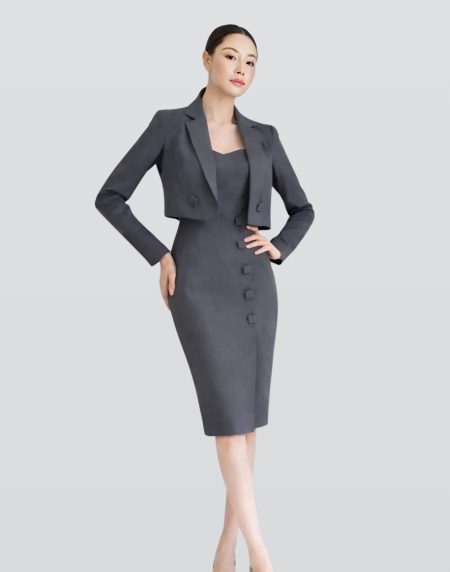 Đồng phục nữ vest lửng & đầm liền - Xám