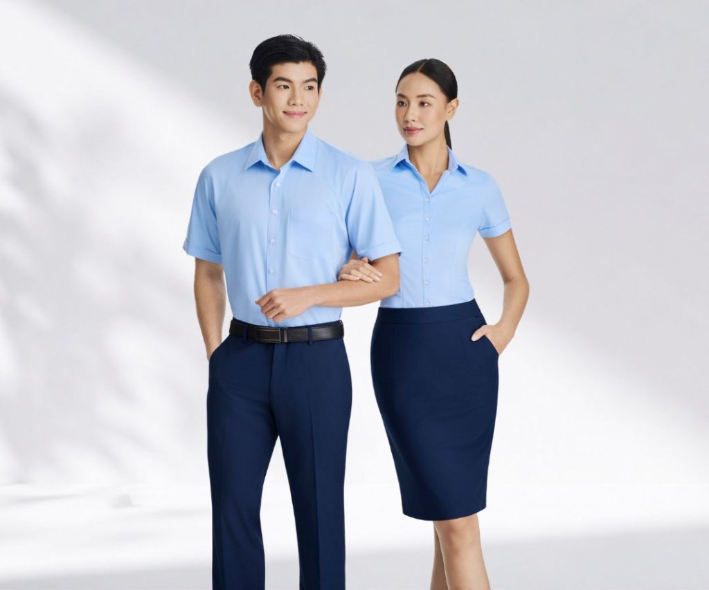 Áo sơ mi đồng phục công sở: kiểu dáng & cách chọn theo dáng người