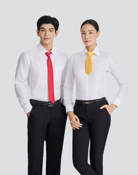 Áo sơ mi đồng phục Nam - Nữ tay dài  - Trắng