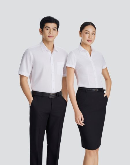 Áo sơ mi đồng phục Nam - Nữ tay ngắn  - Trắng