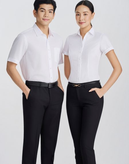 Áo sơ mi đồng phục Nam - Nữ tay ngắn  - Trắng
