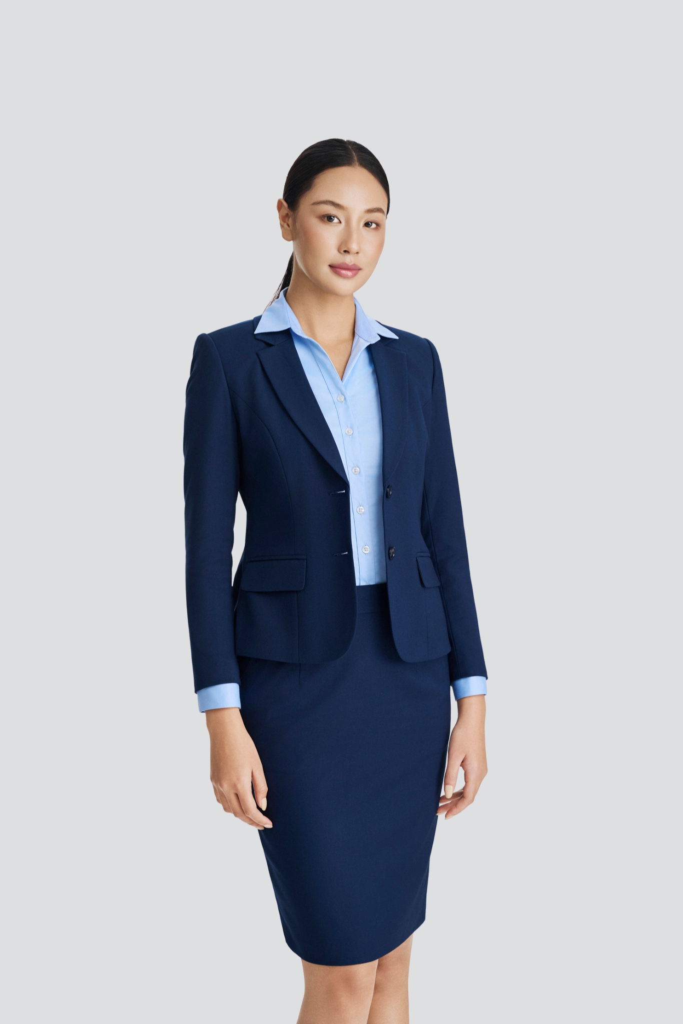 Bộ vest (Áo và váy) đồng phục Nữ - Xanh đậm 1 Bộ vest (Áo và váy) đồng phục Nữ - Xanh đậm